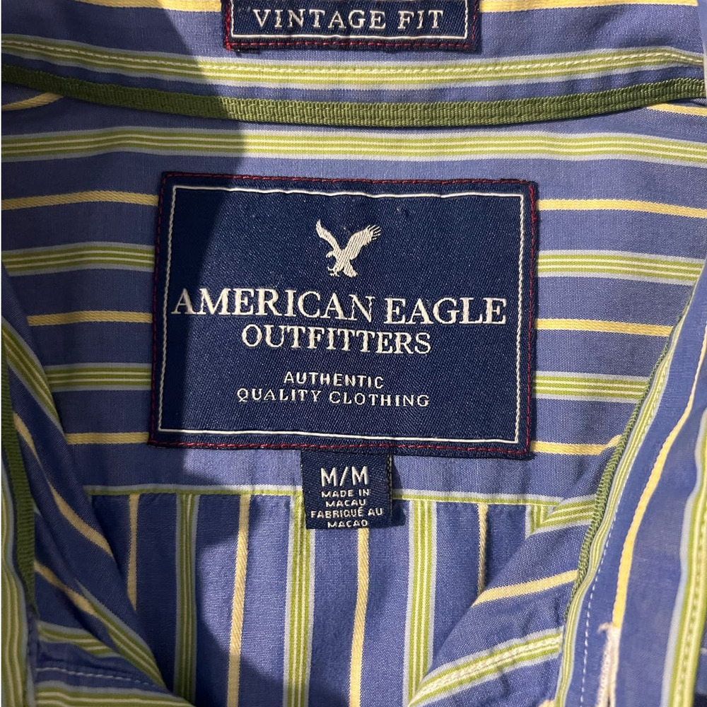 AMERICAN EAGLE OUTFITTERS Men's Button Front Vintage Fit Blue Yellow Shirt M - Picture 5 of 9